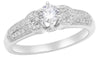 ESTATE .43CT DIAMOND 14KT WHITE GOLD CLASSIC ROUND DOUBLE HEART ENGAGEMENT RING