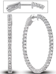 LARGE 1.76CT DIAMOND 14KT WHITE GOLD 3D ROUND INSIDE OUT HOOP HANGING EARRINGS