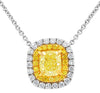LARGE 1.88CT WHITE & INTENSE FANCY YELLOW DIAMOND 18KT WHITE GOLD HALO NECKLACE