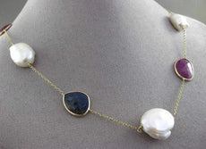 ANTIQUE 6.0CTW AAA MULTI COLOR GEM & PEARL BY THE YARD 14KT YELLOW GOLD NECKLACE