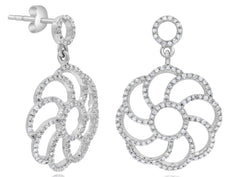 ESTATE .52CT DIAMOND 14KT WHITE GOLD 3D FLOWER CIRCULAR FUN HANGING EARRINGS
