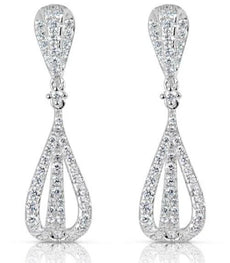 ESTATE 1.47CT DIAMOND 14K WHITE GOLD CLASSIC TEAR DROP INFINITY HANGING EARRINGS