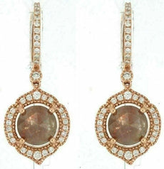 ESTATE LARGE 4.55CT WHITE & CHOCOLATE FANCY DIAMOND 18KT ROSE GOLD HALO EARRINGS