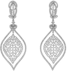 6.35CT DIAMOND 18KT WHITE GOLD TEAR DROP OPEN FILIGREE CLIP ON HANGING EARRINGS