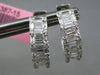 WIDE 1.3CT DIAMOND 18K WHITE GOLD ROUND & BAGUETTE HOOP HUGGIE HANGING EARRINGS