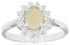 0.80CT DIAMOND & AAA OPAL 14K WHITE GOLD 3D OVAL & ROUND CLASSIC FLOWER LOVE RING