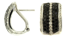 WIDE 1.53CT WHITE & BLACK DIAMOND 14KT WHITE GOLD 3D MULTI ROW CLIP ON EARRINGS
