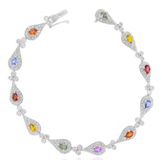 3.72CT DIAMOND & AAA MULTI GEM 14KT WHITE GOLD PEAR SHAPE & ROUND HALO BRACELET