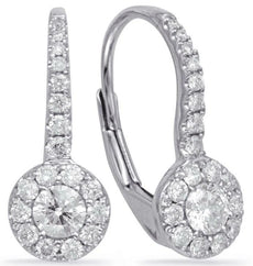 ESTATE .51CT DIAMOND 14KT WHITE GOLD CLASSIC FLOWER LEVERBACK HANGING EARRINGS