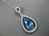 LARGE 4.45CT DIAMOND & AAA BLUE TOPAZ 14KT WHITE GOLD TEAR DROP FLOATING PENDANT
