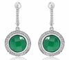 6.88CT DIAMOND & AAA GREEN AGATE 14K WHITE GOLD ROUND LEVERBACK HANGING EARRINGS