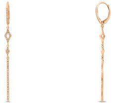 .29CT DIAMOND 14KT ROSE GOLD 3D ROUND GEOMETRICAL BAR LEVERBACK HANGING EARRINGS