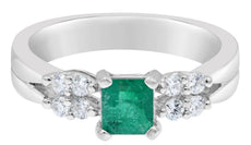 .86CT DIAMOND & AAA EMERALD 18KT WHITE GOLD 3D SQUARE & ROUND ENGAGEMENT RING