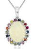 3.4CT AAA OPAL & MULTI COLOR SAPPHIRE 14K WHITE GOLD OVAL FUN FLOATING PENDANT