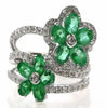 LARGE 2.54CT DIAMOND & AAA EMERALD 18KT WHITE GOLD OVAL & ROUND FLOWER FUN RING