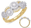 ESTATE .57CT DIAMOND 14KT WHITE & YELLOW GOLD 3D MULTI FLOWER WAVE FUN RING