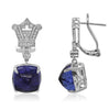 LARGE 17CT DIAMOND & AAA TANZANITE 18KT WHITE GOLD 3D CABOCHON & ROUND EARRINGS
