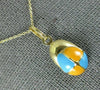 ESTATE ORANGE & BLUE ENAMEL 14K YELLOW GOLD BASEBALL CAP CHARM PENDANT 25226
