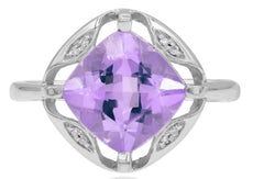 2.82CT DIAMOND & AAA AMETHYST 14K WHITE GOLD 3D CUSHION & ROUND GEOMETRICAL RING