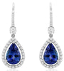 4.86CT DIAMOND & AAA TANZANITE 14KT WHITE GOLD PEAR SHAPE HALO HANGING EARRINGS
