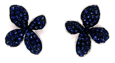 1.36CT AAA SAPPHIRE 18KT WHITE GOLD 3D 4 LEAF CLOVER ROSE FLOWER STUD EARRINGS