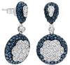 LARGE 2.97CT WHITE & BLUE DIAMOND 14KT WHITE GOLD 3D FLORAL TEAR DROP EARRINGS