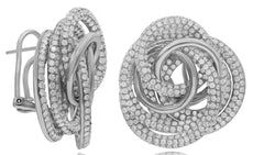 LARGE 9.18CT DIAMOND 18K WHITE GOLD 3D MULTI CIRCULAR LOVE KNOT CLIP ON EARRINGS