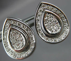 ESTATE LARGE .80CT DIAMOND 18KT WHITE GOLD 3D TEAR DROP HUGGIE HANGING EARRINGS