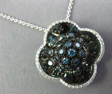 1.25CT WHITE & BLUE DIAMOND 14K WHITE GOLD 4 LEAF CLOVER FLOWER FLOATING PENDANT