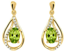 1.0CT DIAMOND & AAA PERIDOT 14KT YELLOW GOLD 3D OVAL TEAR DROP HANGING EARRINGS