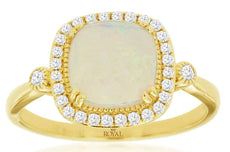 1.58CT DIAMOND & AAA OPAL 14KT YELLOW GOLD SQUARE & ROUND FILIGREE HALO FUN RING