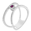 ESTATE .36CT DIAMOND & AAA RUBY 14KT WHITE GOLD 3D FLOWER DOUBLE BAND FUN RING