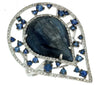 LARGE 12.95CT DIAMOND & AAA KYANITE & SAPPHIRE 14KT WHITE GOLD PEAR SHAPE RING