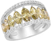 LARGE 2.94CT WHITE & FANCY YELLOW DIAMOND 18KT WHITE GOLD MARQUISE & ROUND RING