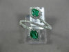 ESTATE WIDE .60CT ROUND DIAMOND & AAA EMERALD 18K WHITE GOLD 3D DOUBLE LEAF RING