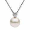 ESTATE .08CT DIAMOND & AAA PEARL 18KT WHITE GOLD BEZEL 2 STONE FLOATING PENDANT