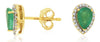 .91CT DIAMOND & AAA EMERALD 14KT YELLOW GOLD 3D PEAR SHAPE & ROUND STUD EARRINGS