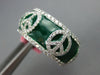 ESTATE 1.40CT DIAMOND & GREEN ENAMEL 18K WHITE GOLD ETERNITY PEACE SIGN FUN RING