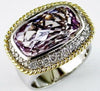 ESTATE 9.98CT DIAMOND & AAA AMETHYST 14KT 2 TONE GOLD CUSHION & ROUND FUN RING
