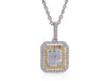 ESTATE .40CT DIAMOND 14KT 2 TONE GOLD ROUND & BAGUETTE SQUARE FLOATING PENDANT