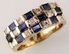 1.63CT DIAMOND & AAA SAPPHIRE 14KT YELLOW GOLD BAGUETTE 3 ROW ANNIVERSARY RING
