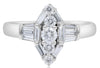 .81CT DIAMOND PLATINUM ROUND & BAGUETTE PAST PRESENT FUTURE MARQUISE SHAPE RING