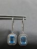 1.87CT DIAMOND & AAA BLUE TOPAZ 14KT WHITE GOLD HALO LEVERBACK HANGING EARRINGS