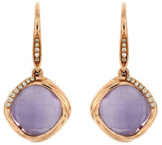 13.74CT DIAMOND & AAA AMETHYST 14KT ROSE GOLD CUSHION DIAGONAL HANGING EARRINGS
