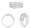 WIDE .48CT DIAMOND 14KT WHITE GOLD ROUND & BAGUETTE MULTI ROW CRISS CROSS RING