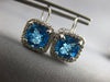 LARGE 6.62CT DIAMOND & AAA BLUE TOPAZ 14KT WHITE GOLD LEVERBACK HANGING EARRINGS