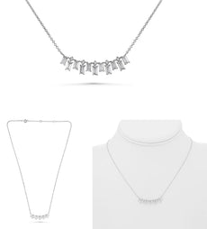1.08CT DIAMOND 14KT WHITE GOLD 3D ROUND & BAGUETTE HAPPY FACE BAR FUN NECKLACE