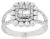 1.0CT DIAMOND 14KT WHITE GOLD ROUND & BAGUETTE CLUSTER FLOWER ANNIVERSARY RING