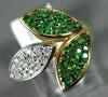 ESTATE WIDE .53CT DIAMOND & AAA TSAVORITE 14K YELLOW GOLD 3D LEAF CLUSTER RING