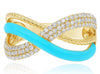 .45CT DIAMOND & TURQUOISE ENAMEL 14K YELLOW GOLD MULTI ROW CRISS CROSS LOVE RING